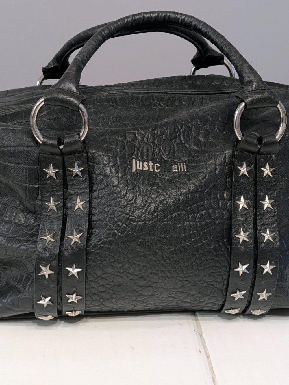 VTG Just Cavalli Y2K Leather Calf Cowhide Satchel Bag Italy Grunge Skater Emo